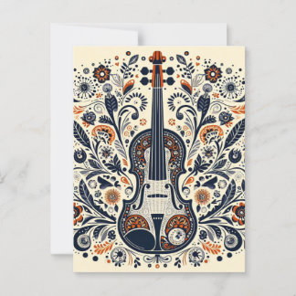 Nationale Viooldag Melodie Sticker met Folk Art Briefkaart