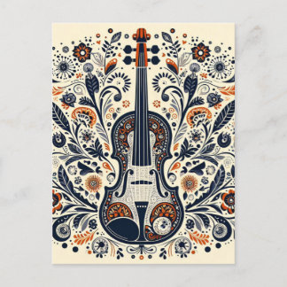 Nationale Viooldag Melodie Sticker met Folk Art Feestdagenkaart