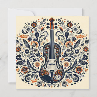Nationale Viooldag Melodie Sticker met Folk Art Kaart
