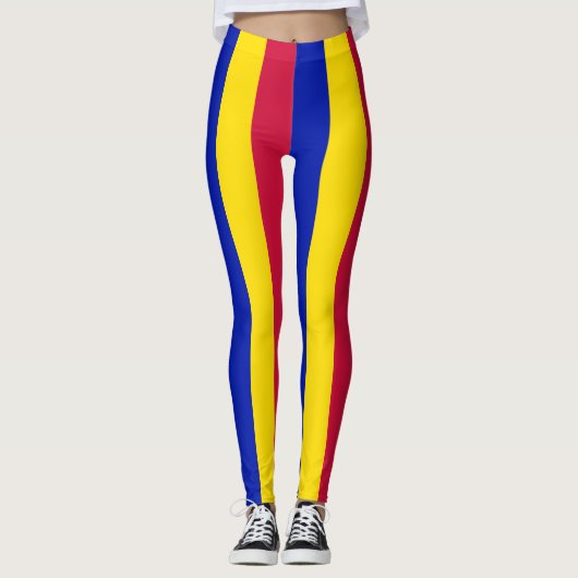 Nationale vlaggenkleuren van Andorra - Verticaal g Leggings (Voorkant)