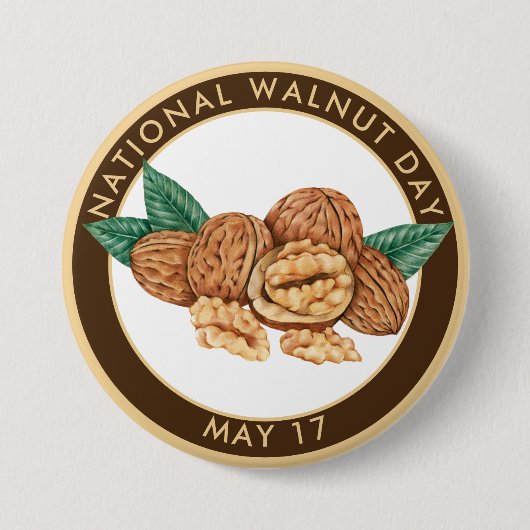 Nationale Walnootdag, tekening Ronde Button 7,6 Cm (Voorkant)