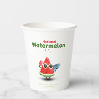 Nationale Watermeloendag Schattige Zomer Kunst Papieren Bekers