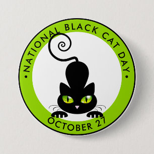 Nationale Zwarte Kattendag, groene ogen cartoon Ronde Button 7,6 Cm