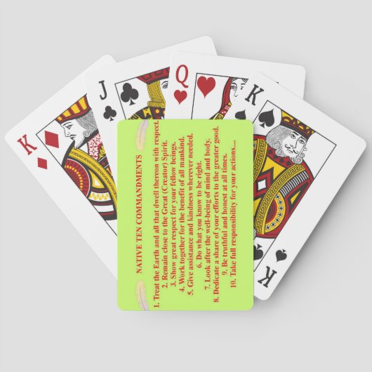 Native 10 Commandements Cartes de jeu classiques (dos)
