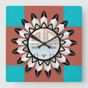 Native American Abstract Art Hopi Masker Vierkante Klok