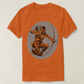 Native American Archer Crouching Bow and Arrow Gra T-shirt (Design voorkant)
