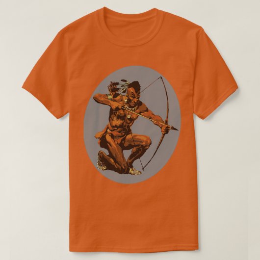Native American Archer Crouching Bow and Arrow Gra T-shirt (Design voorkant)
