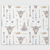 Native American Arrows Skull Teepee Wrapping Paper Cadeaupapier (Vlak)
