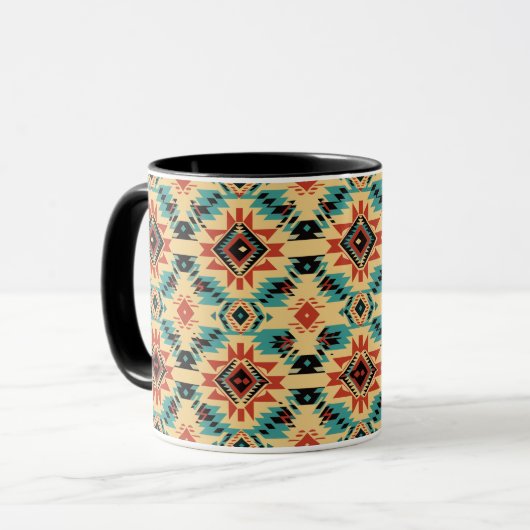 Native American Aztec Design in blauw, roest en br Mok (Voorkant links)
