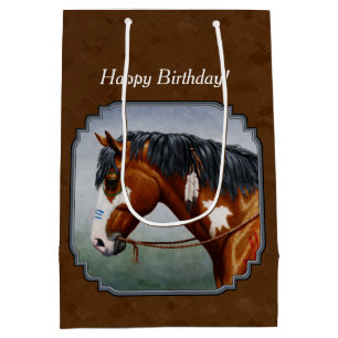 Native American Bay Pinto Horse Brown Medium Cadeauzakje