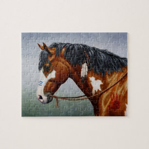 Native American Bay Pinto War Horse Legpuzzel