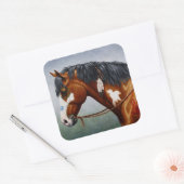 Native American Bay Pinto War Horse Vierkante Sticker (Envelop)