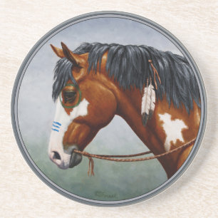Native American Bay Pinto War Horse Zandsteen Onderzetter