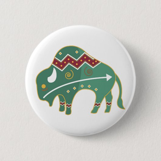 Native American Bison, groen Ronde Button 5,7 Cm (Voorkant)