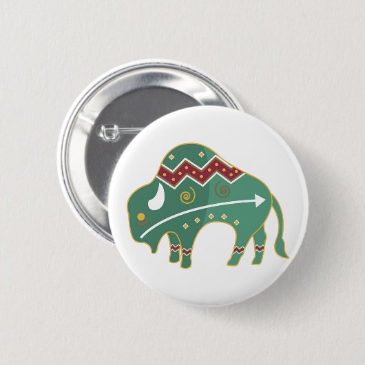 Native American Bison, groen Ronde Button 5,7 Cm (Voorkant /achterkant)