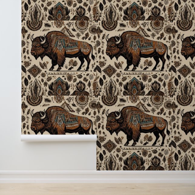 Native American Bizon Buffalo Art Behang (Applicatie)