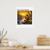 Native-American blauw en Geel Digitaal schilderach Poster (Keuken)