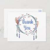 Native American Blue Tribal Feather Boho Bedankt Briefkaart (Voorkant / Achterkant)