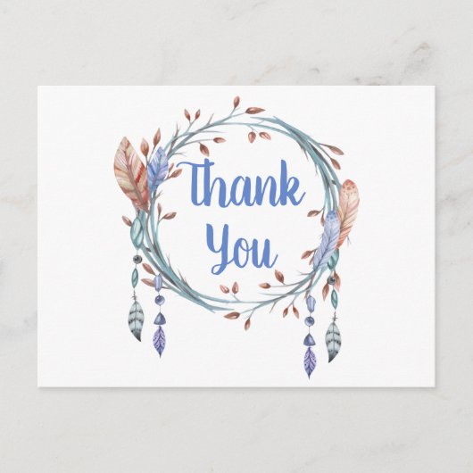 Native American Blue Tribal Feather Boho Bedankt Briefkaart (Voorkant)