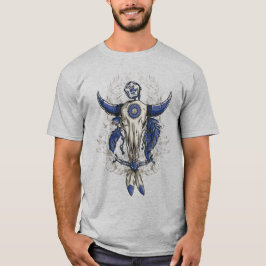 Native American BULL SKULL blue T-shirt