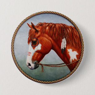 Native American Chestnut Pinto War Horse Ronde Button 7,6 Cm
