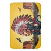 Native American Chief op wilde landschap zonsonder Badmat (Voorkant Verticaal)