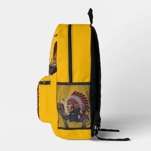 Native American Chief op wilde landschap zonsonder Bedrukte Rugzak (Rechts)
