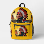 Native American Chief op wilde landschap zonsonder Bedrukte Rugzak (Voorkant)