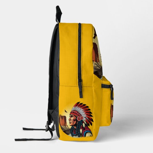 Native American Chief op wilde landschap zonsonder Bedrukte Rugzak (Links)