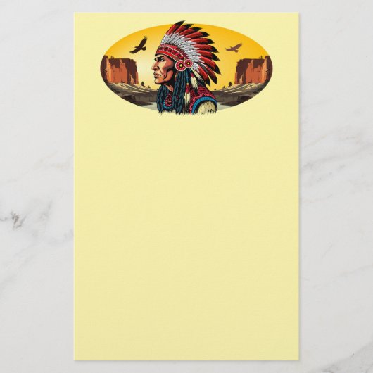 Native American Chief op wilde landschap zonsonder Briefpapier (Voorkant)