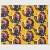 Native American Chief op wilde landschap zonsonder Cadeaupapier (Vlak)