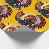 Native American Chief op wilde landschap zonsonder Cadeaupapier (Hoek)