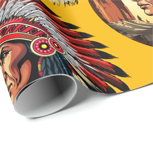 Native American Chief op wilde landschap zonsonder Cadeaupapier (Rol Hoek)