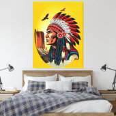 Native American Chief op wilde landschap zonsonder Canvas Afdruk (Insitu (Slaapkamer))