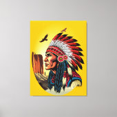 Native American Chief op wilde landschap zonsonder Canvas Afdruk (Voorkant)