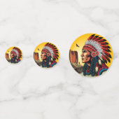 Native American Chief op wilde landschap zonsonder Confetti (Voorkanten)