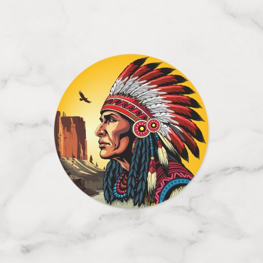 Native American Chief op wilde landschap zonsonder Confetti (Kleine voorkant)