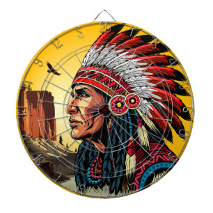 Native American Chief op wilde landschap zonsonder Dartbord