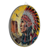 Native American Chief op wilde landschap zonsonder Dartbord (Voorkant Links)