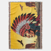 Native American Chief op wilde landschap zonsonder Deken (Voorkant Verticaal)