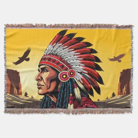 Native American Chief op wilde landschap zonsonder Deken (Voorkant)