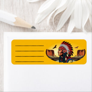 Native American Chief op wilde landschap zonsonder Etiket