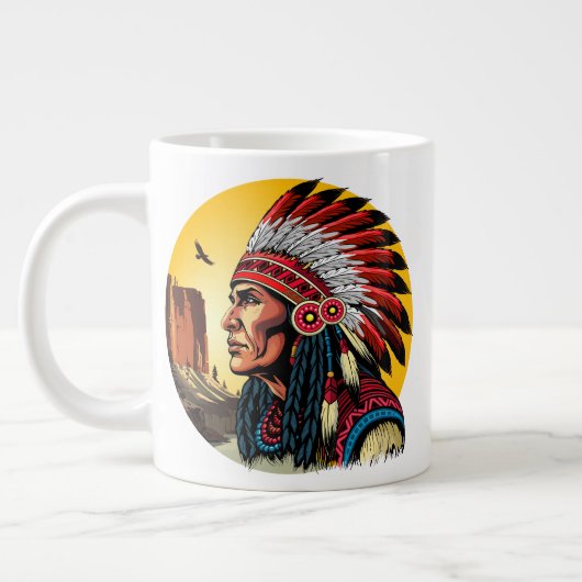 Native American Chief op wilde landschap zonsonder Extra Grote Beker (Links)