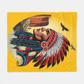 Native American Chief op wilde landschap zonsonder Fleece Deken (Voorkant (Horizontaal))