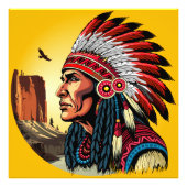 Native American Chief op wilde landschap zonsonder Foto Afdruk (Voorkant)