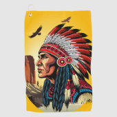 Native American Chief op wilde landschap zonsonder Golfhanddoek (Voorkant)