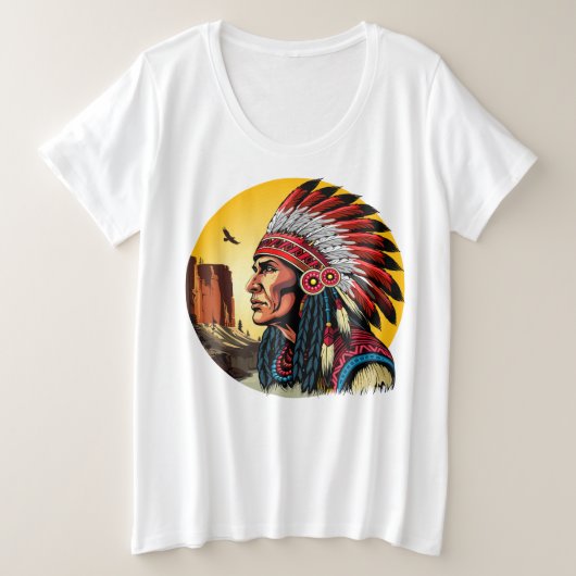Native American Chief op wilde landschap zonsonder Grote Maat T-shirt (Design voorkant)
