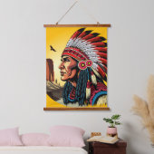 Native American Chief op wilde landschap zonsonder Hangend Wandkleed (Slaapkamer)