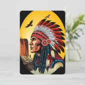 Native American Chief op wilde landschap zonsonder Kaart (Staand voorkant)