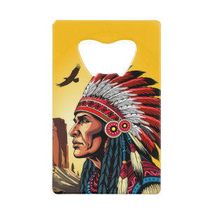 Native American Chief op wilde landschap zonsonder Kredietkaart Flessenopener